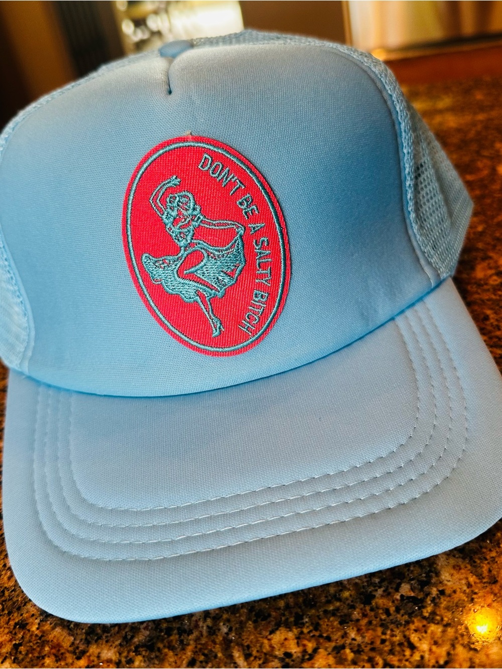 Baby Blue Trucker Hat Don’t Be A Salty One Mermaid Patch